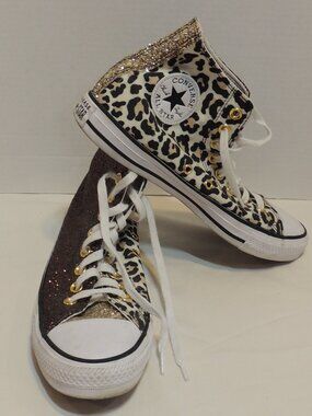 Converse Chuck Taylor Shoes Woman 9.5 White Black Gold Lace Up Outdoors Shoes